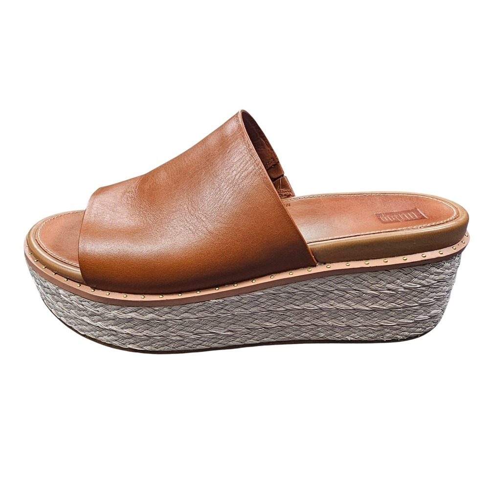 FitFlop Eloise Leather Espadrille Platform Slide Sandals Tan Brown Womens Size 9 - Picture 7 of 8